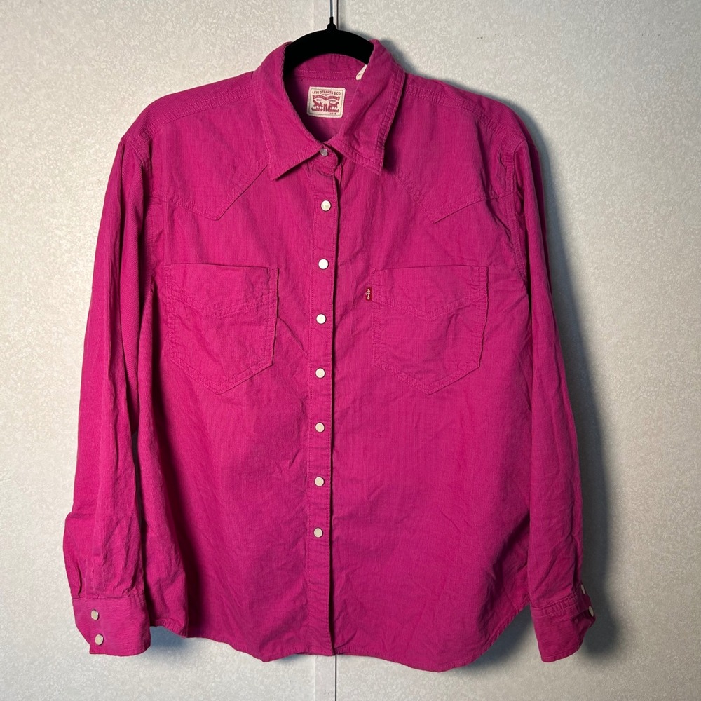 Small Pearl Snap Hot Pink corduroy Long Sleeve Levi Strauss western Button‎ Down